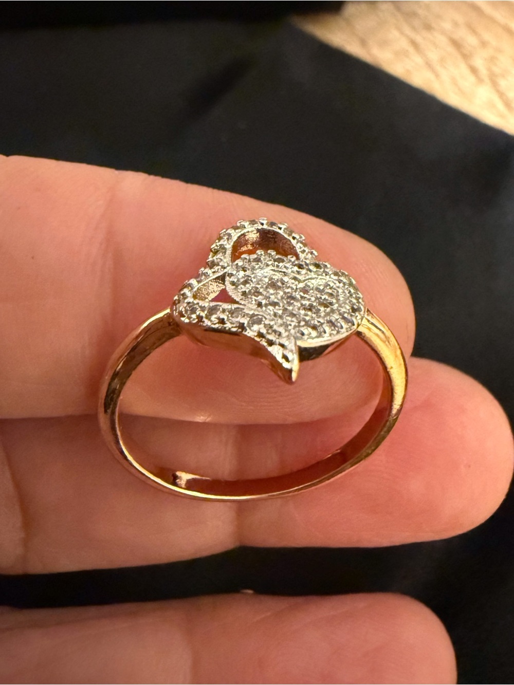 Gold Heart Cluster Ring with Clear Stones - Women Jewelry